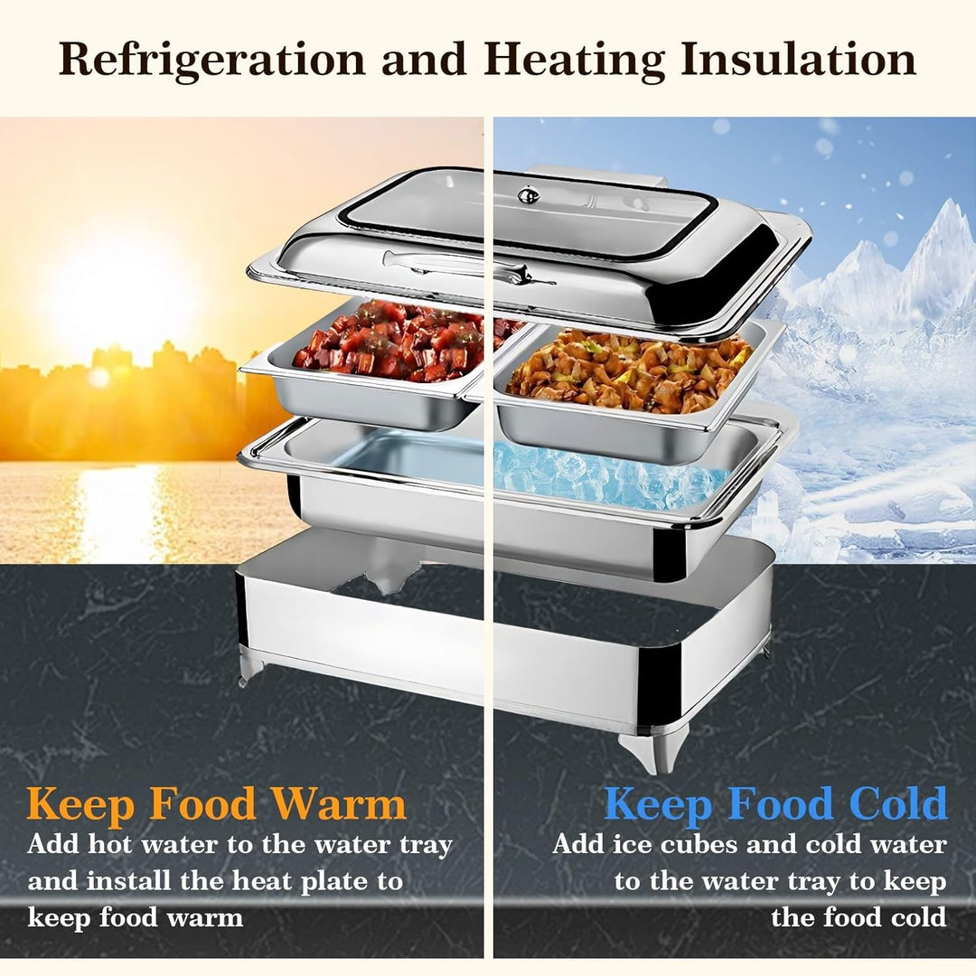 Chafing Dish Elektrisch, 9L Edelstahl Speisewärmer Buffetwärmer Einstellbare Temperatur, Warmhaltebe
