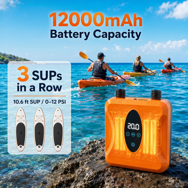 SUP Pumpe Elektrisch Wiederaufladbar 20 PSI, Akku Paddle Board Pumpe mit Auto Stopp und Digitalanzei