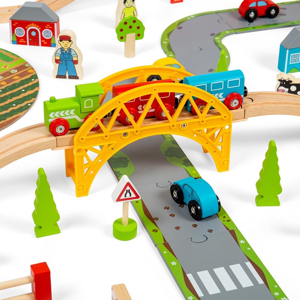 Bigjigs Rail Holzeisenbahn und Strassen Set