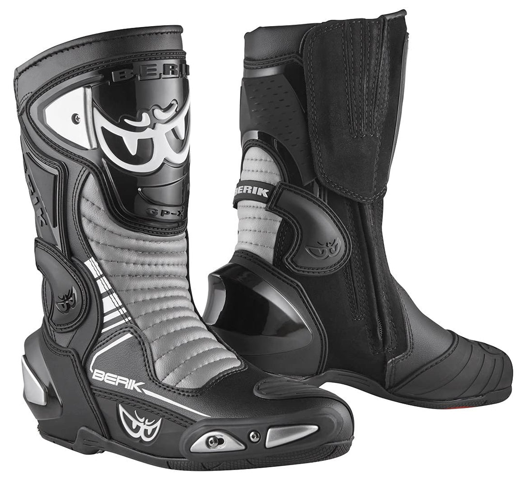 Berik Race-X EVO Motorradstiefel 45 EU Schwarz Weiss Grau, 45 EU Schwarz Weiß Grau