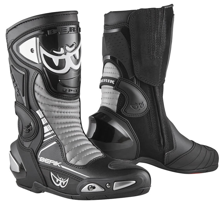 Berik Race-X EVO Motorradstiefel 45 EU Schwarz Weiss Grau, 45 EU Schwarz Weiß Grau
