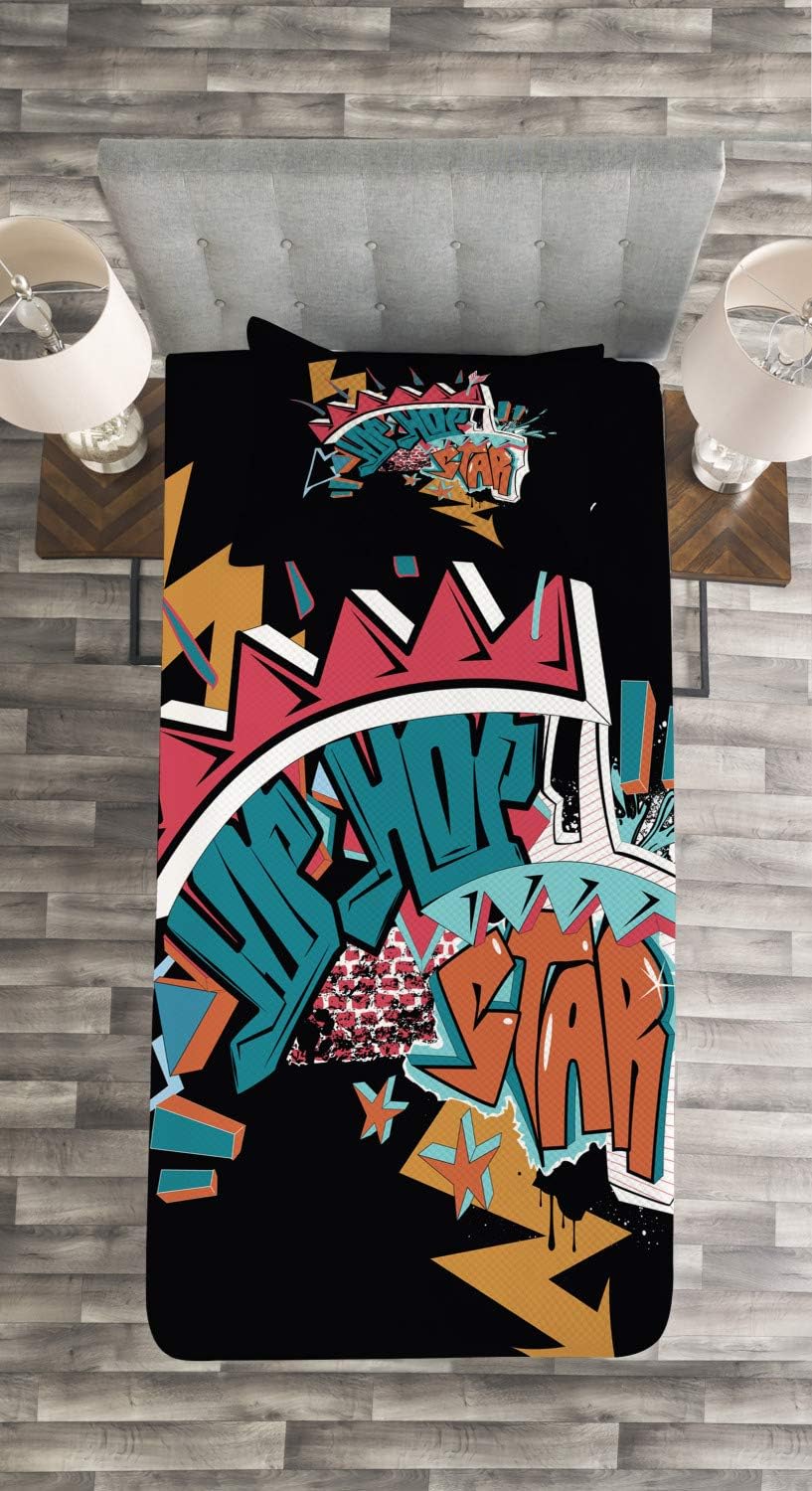 ABAKUHAUS Hiphop Tagesdecke Set, Underground Grafitti, Set mit Kissenbezügen Sommerdecke, für Einzel