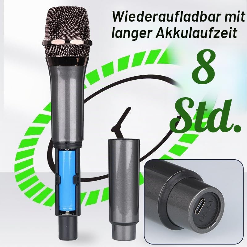 Professionelles kabelloses Handmikrofonsystem mit wiederaufladbarem Empfänger und 3,5-mm-Ausgang, Fe