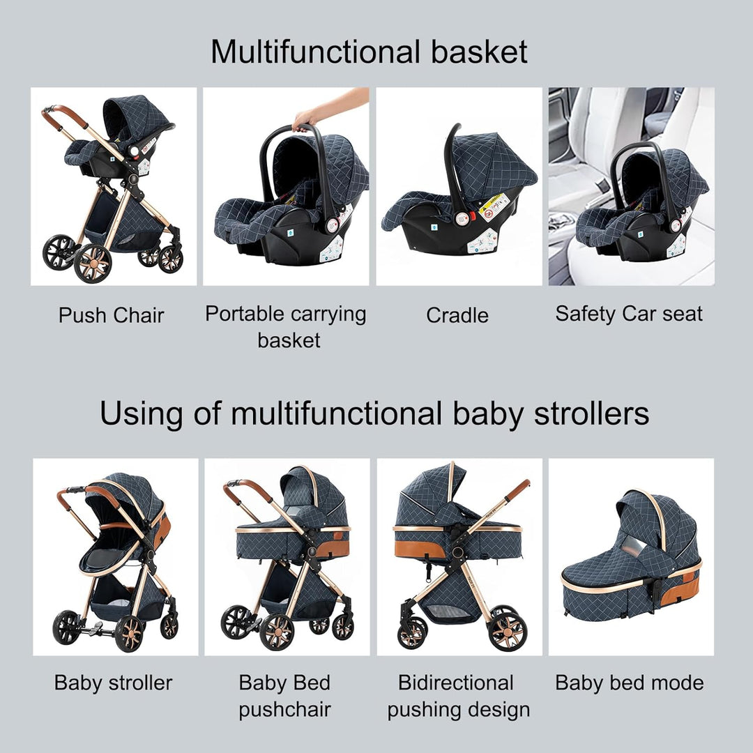 MoLi Kinderwagen 3 in 1, Kinderwagen mit Umkehrbarem Doppelschiebemodus, Buggy mit Grosser Bequemer
