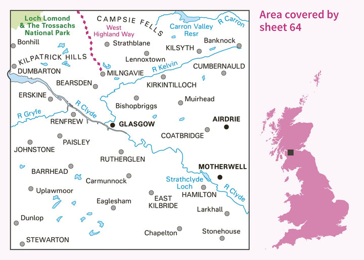 Glasgow, Motherwell & Airdrie (OS Landranger Map, Band 64), Karte