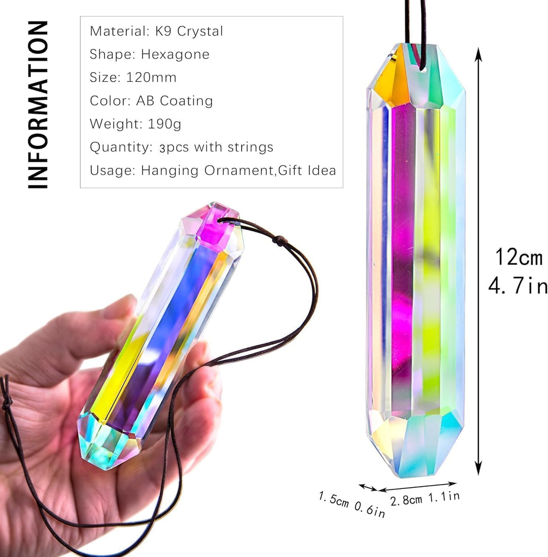 HDCRYSTALGIFTS 3 Stück 12,7 cm grosse Kristall-Sonnenfänger-Prismen, AB-farbige Sonnenfänger, Krista