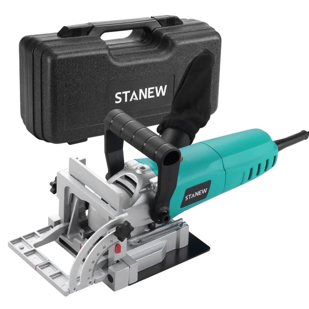 Flachdübelfräse 900 W STANEW, STBJ1002 Winkel- & höhenverstellbar,14 mm Frästiefe,11000 U/min, mit S