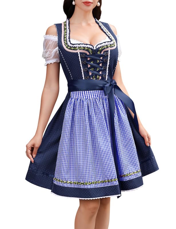 Clearlove Dirndl Damen midi 3tlg Trachtenkleid Damen Trachtenrock Trachtenmode Kleid Dirndlbluse für