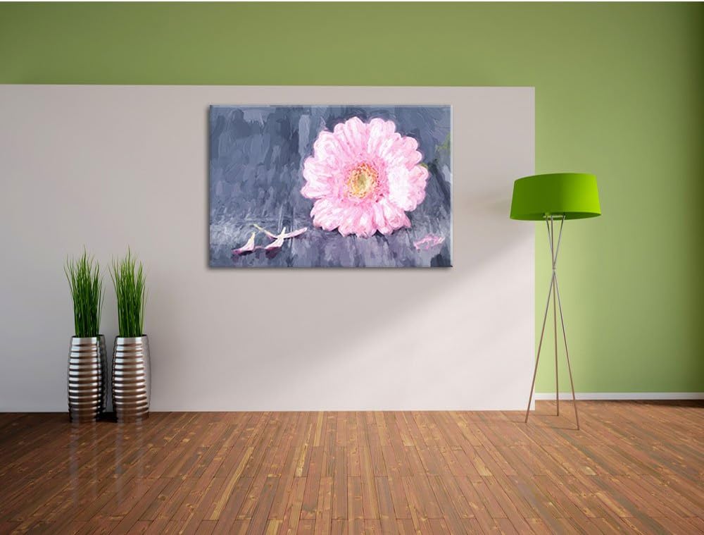Pixxprint Gerbera auf Boden / 100x70cm Leinwandbild bespannt auf Holzrahmen/Wandbild Kunstdruck Deko