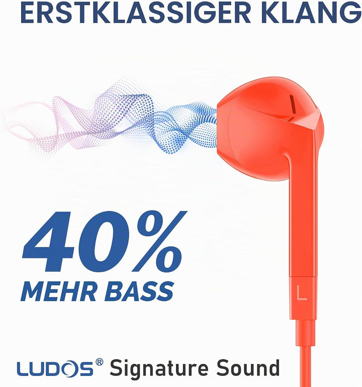 LUDOS FEROX Kopfhörer In Ear Kopfhörer mit Kabel und Mikrofon, 5 Jahre Garantie, In Ear Ohrhörer, 3,
