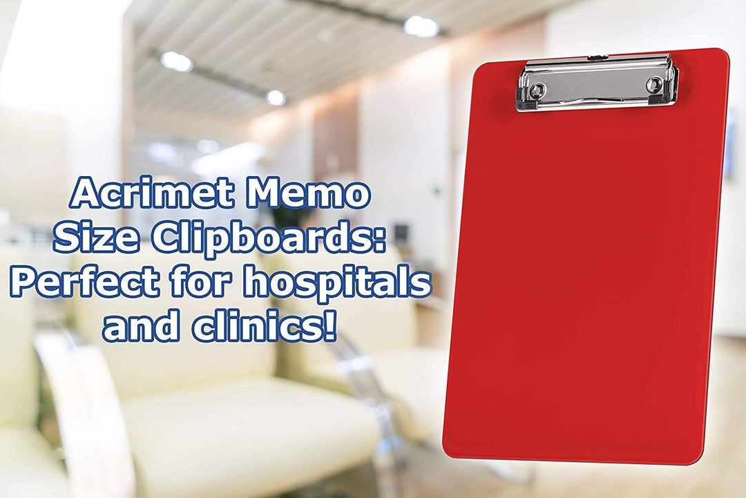 Acrimet Klemmbrett Memo (23.5 cm x 16 cm) Flacher Metallklammer (Rot Farbe) (Plastik) (6er-Pack)