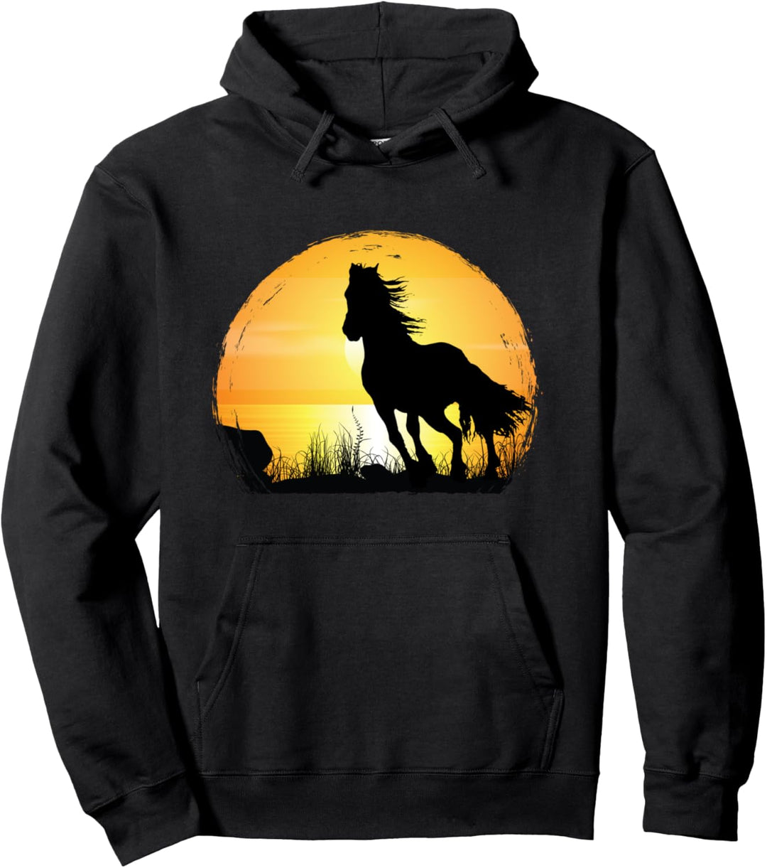 Silhouette für Pferderassen, Sonnenuntergang, arabisch Pullover Hoodie