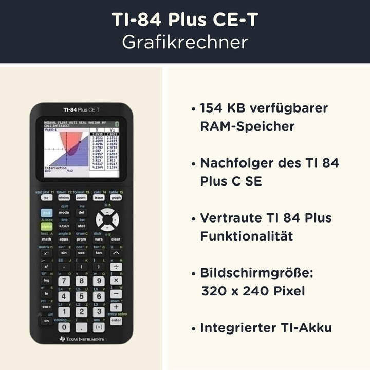 CALCUSO Sparpaket: TI 84 Plus CE-T Python Edition Grafikrechner + WYNGS Schutztasche hellgrau + Erwe