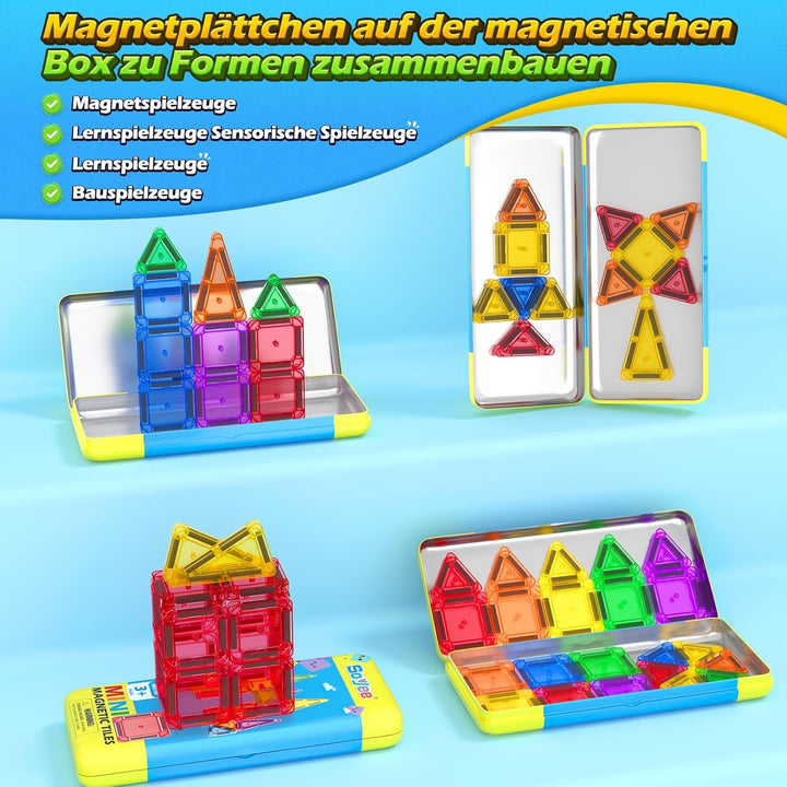 Soyee Magnetische Bausteine Reisespielzeug mit Metallbox Mini-Magnetbausteine für Kinder STEM Sensor
