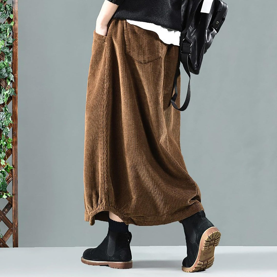 Generisch 2025 Damenrock Winter Cordrock Frauen Midi Lange Röcke Weibliche elastische Taille A-Linie