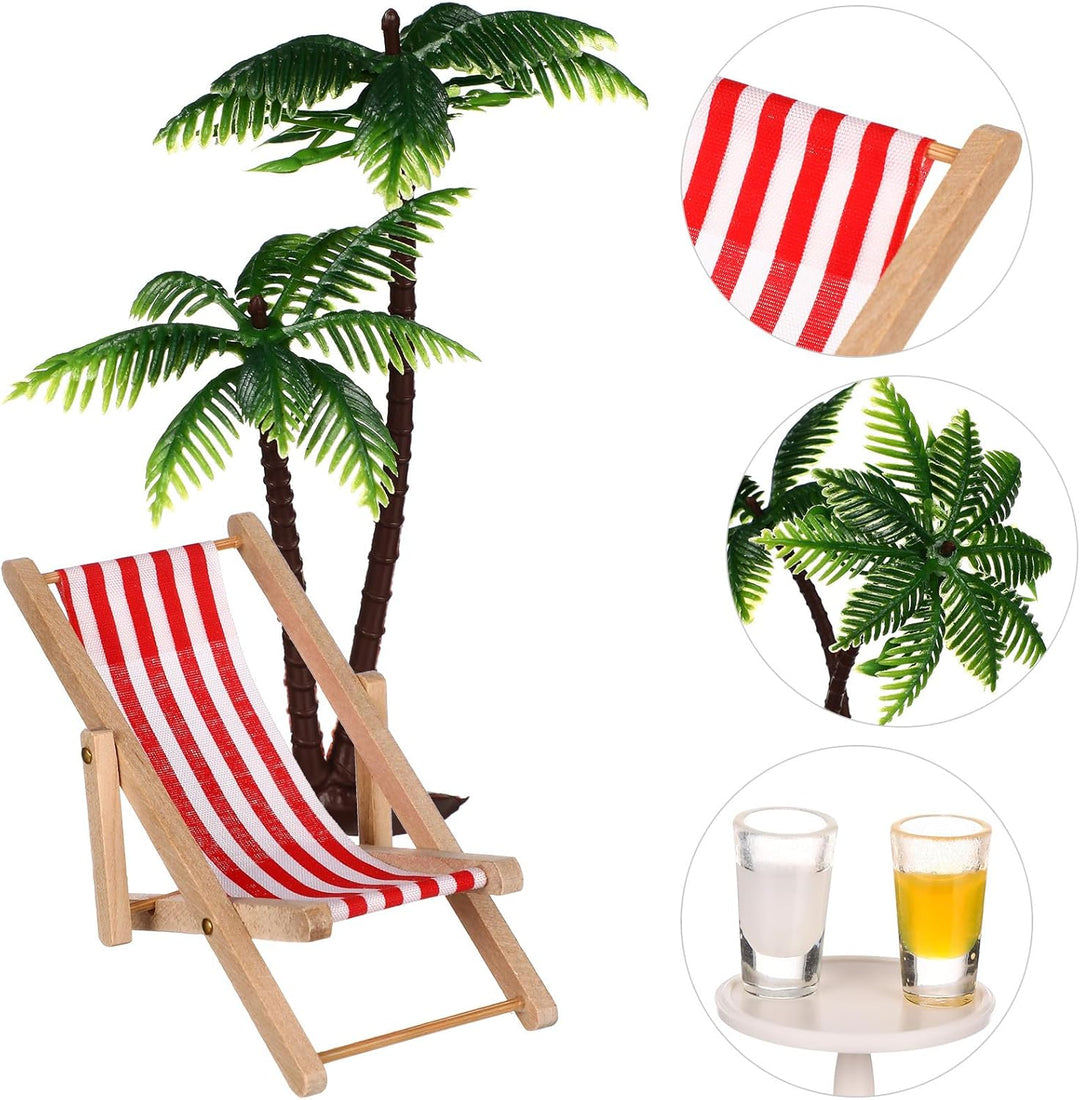 Didiseaon Miniatur-strandlandschaft-Set mit Palmen, Sonnenschirmen, Listrand-mikrolandschaft, Miniat