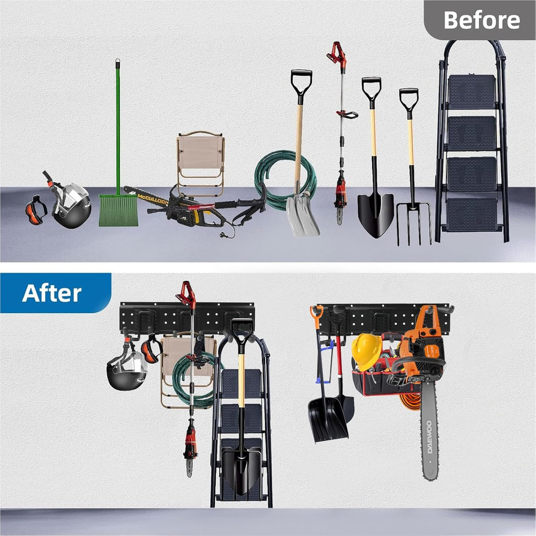 Gartengeräte Halterung,48 Zoll garage tool organizer wall mount, 3 verstellbare Platten + 10 Haken a