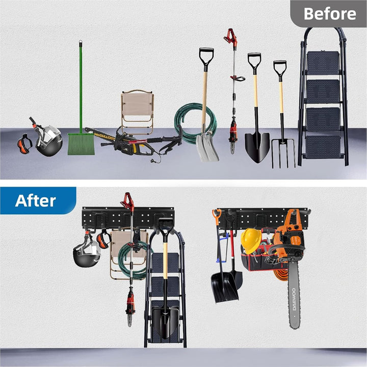 Gartengeräte Halterung,48 Zoll garage tool organizer wall mount, 3 verstellbare Platten + 10 Haken a