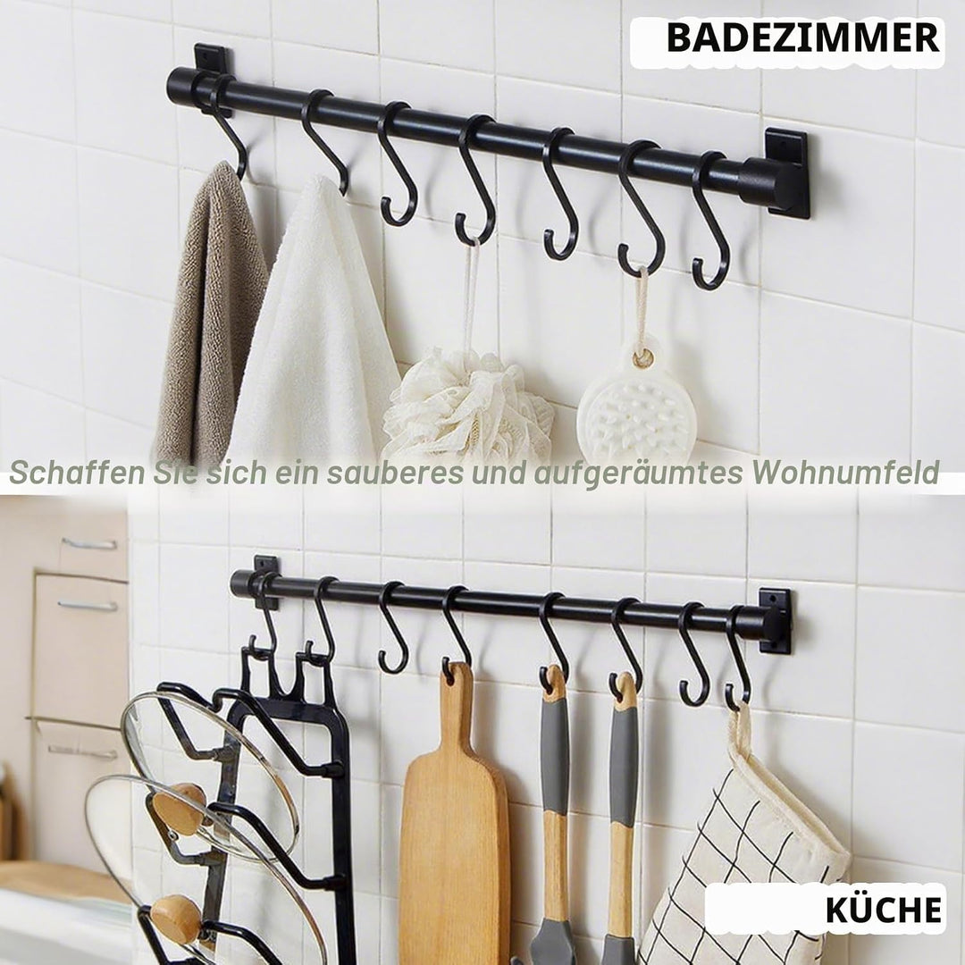 Schwarzer Aluminium-Utensilienhalter, Küchenregal, Wandmontage, Küchenschiene, Pfannenaufhänger mit