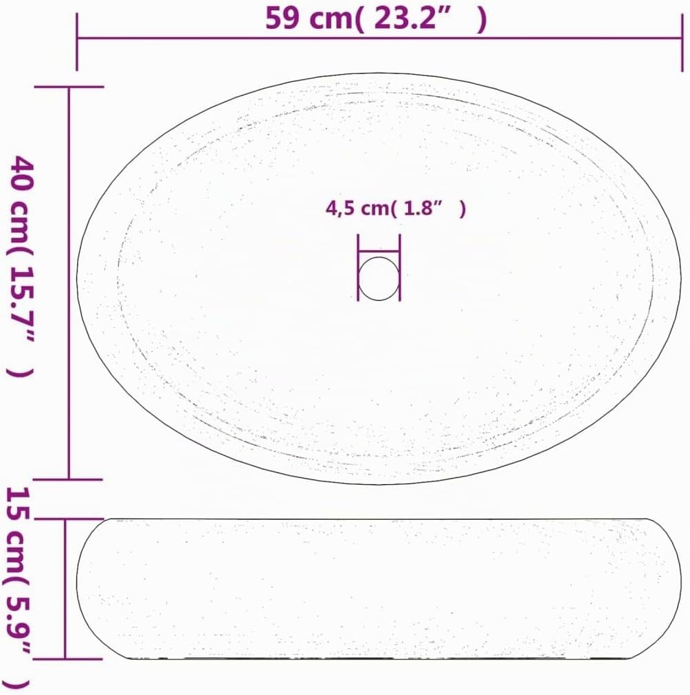 vidaXL Aufsatzwaschbecken, Oval Waschbecken mit Muster, Handgefertigt Waschtisch Waschschale für Bad