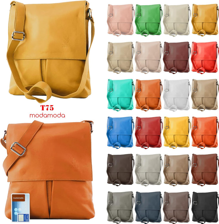 modamoda de - T75 - ital Crossover Umhängetasche Nappaleder Cognac, Cognac