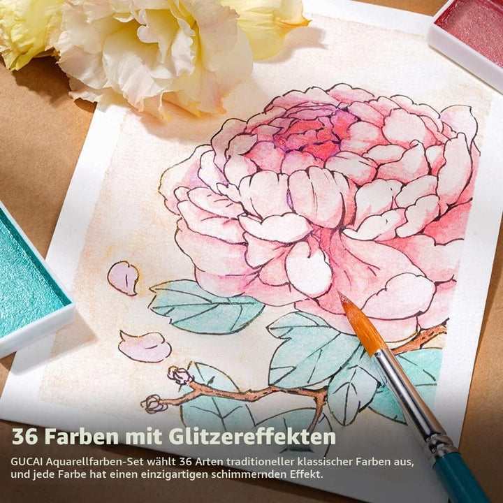 Paul Rubens Aquarellfarben Set Pearl, 36 Classic und Glossy Farben, hohe Deckkraft, gute Lichtechthe