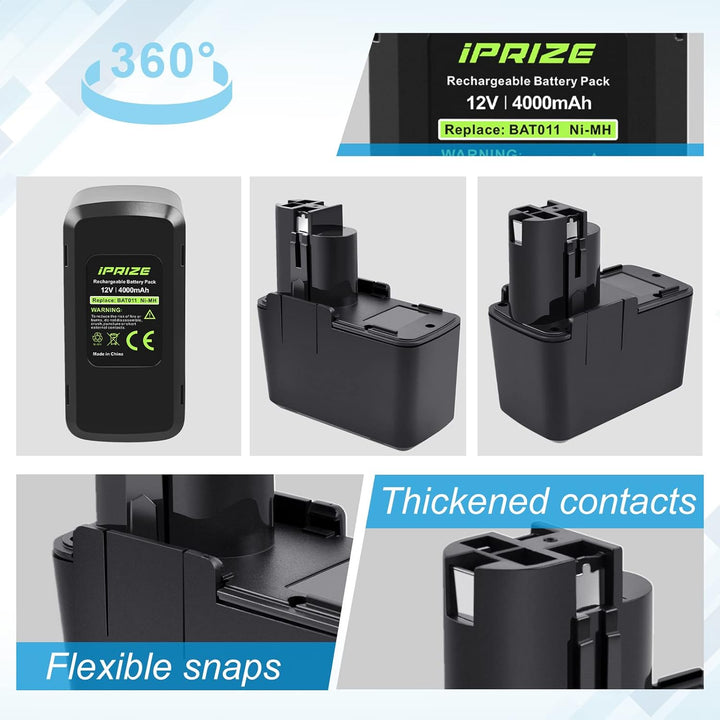 iPrize 12V 4.0Ah Ersatzakku für Bosch 3300K GSB12 VSE-2 GSR12V BAT011 BH1214H 2607335055 2607335071