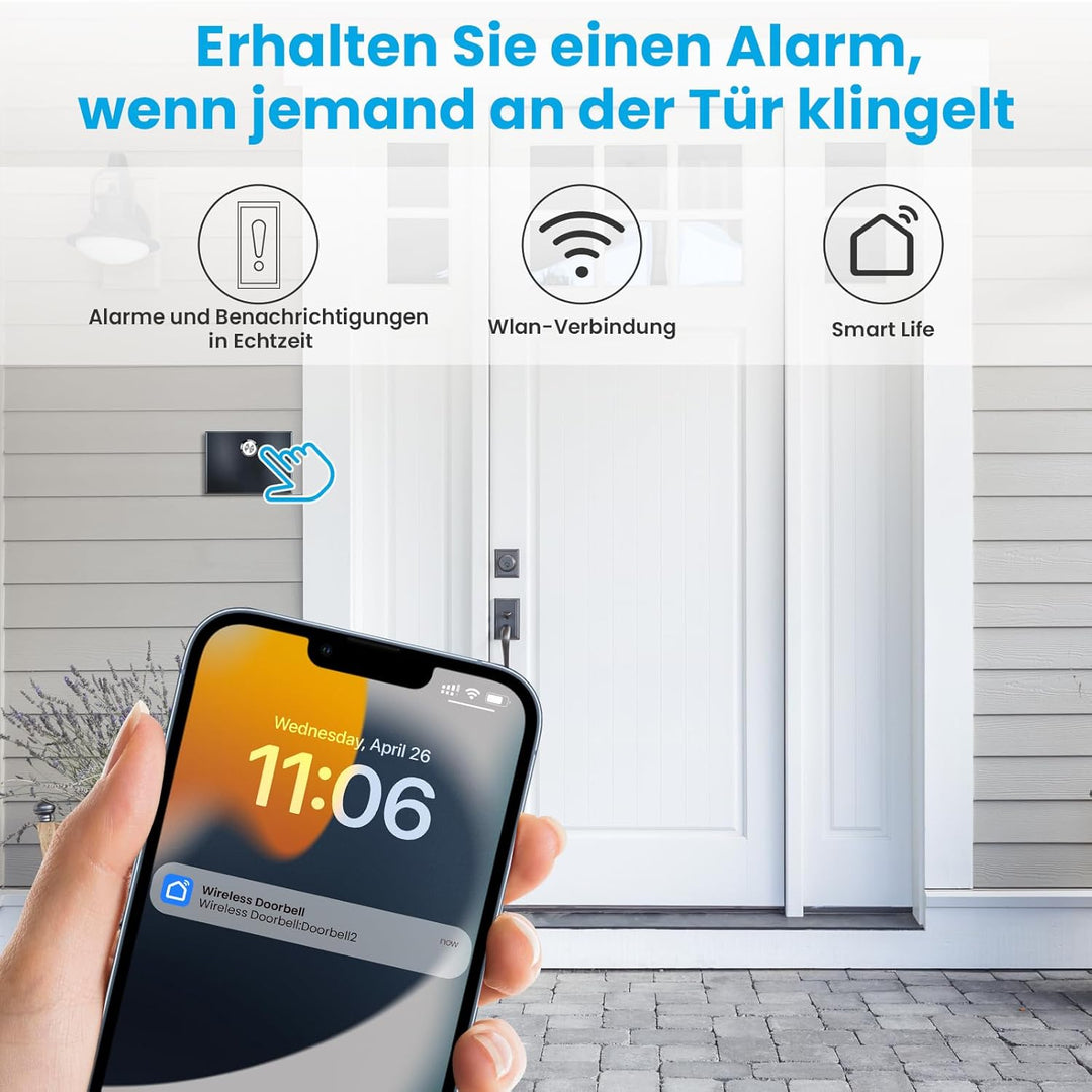 BITIWEND WLAN Türklingel Empfänger WIFI Plug-in Türklingelempfänger 32 Melodien und 5 Lautstärken- W