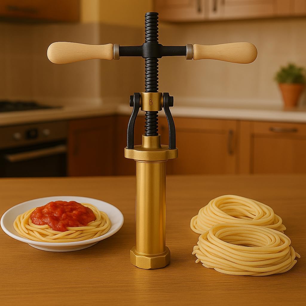 Bottene - Il Bigolaro B - Manuelle Nudelpresse aus Messing - 2 Matrizen für Spaghetti und Rigatoni -