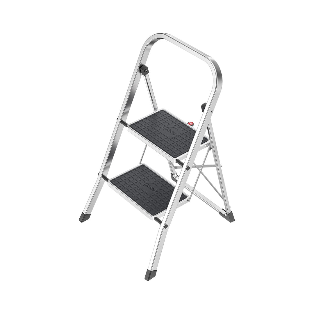 Hailo Alu-Klapptritt StandardLine, 2 grosse Stahl-Stufen bis 150 kg, kleine Alu Leiter mit Anti-Ruts