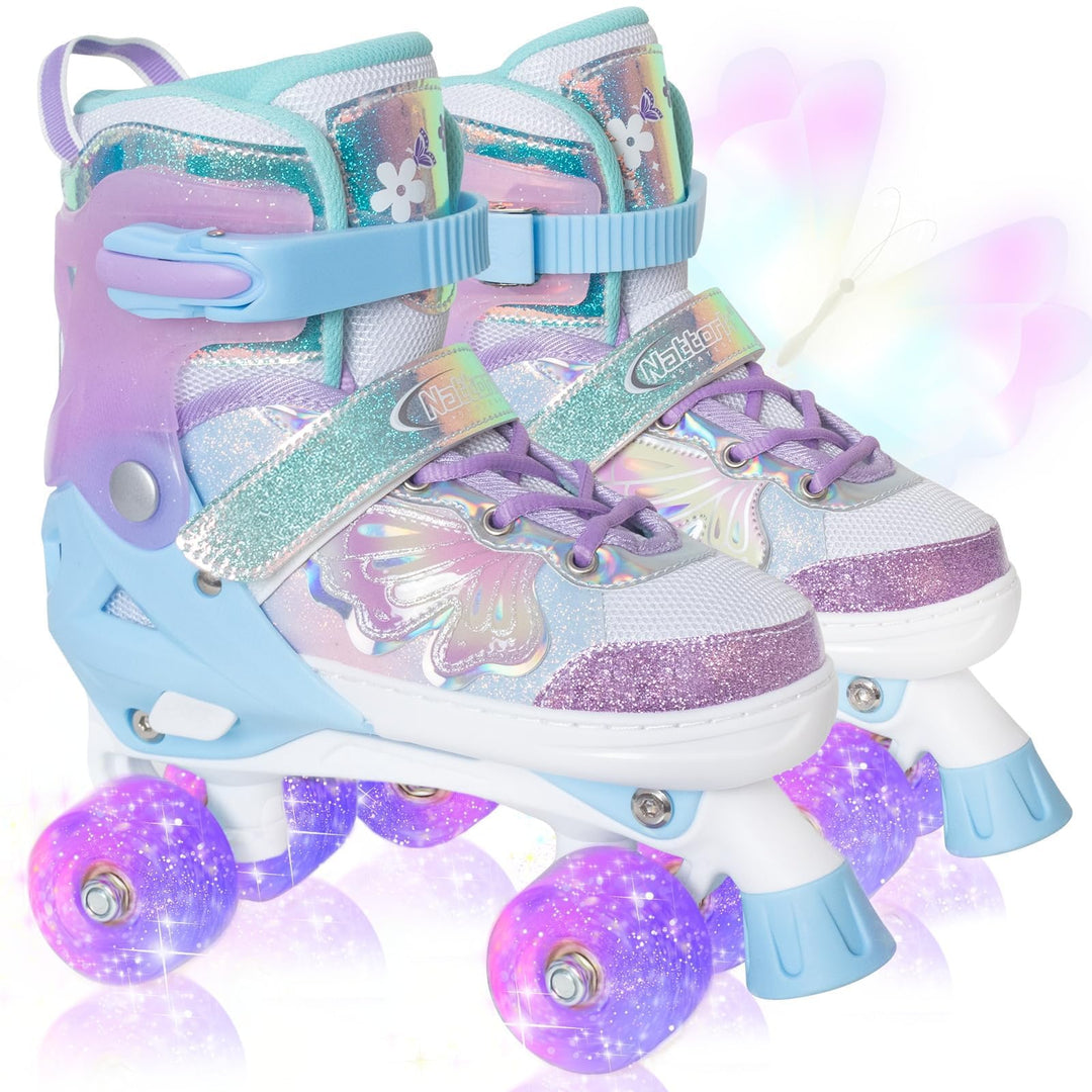 Nattork Kinder Rollschuhe für Mädchen und Jungen, 4 Grössen Verstellbar, Vierrad-Rollschuhe mit Schm