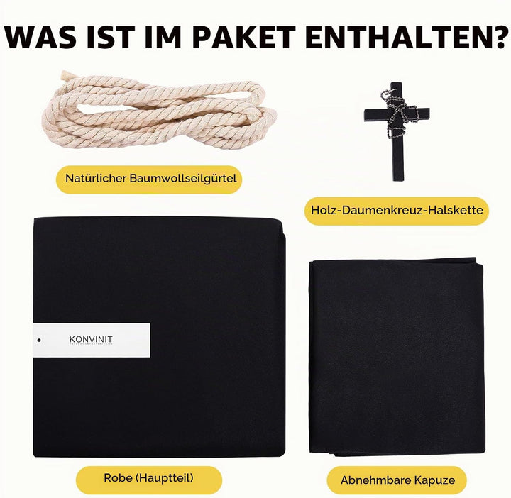KONVINIT Mönch Robe Kostüm Männer Prister Gewand Kostüm Mittelalterliche Robe mit Kapuze Halloween K