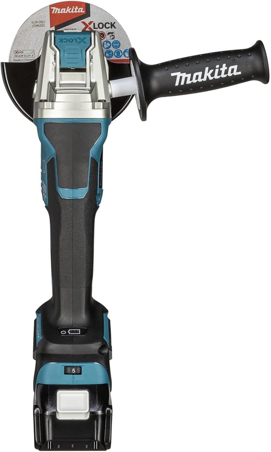 Makita DGA519RTJ Akku-Winkelschleifer 18 V / 5,0 Ah, 2 Akkus + Ladegerät im MAKPAC mit 2 Akkus + Lad
