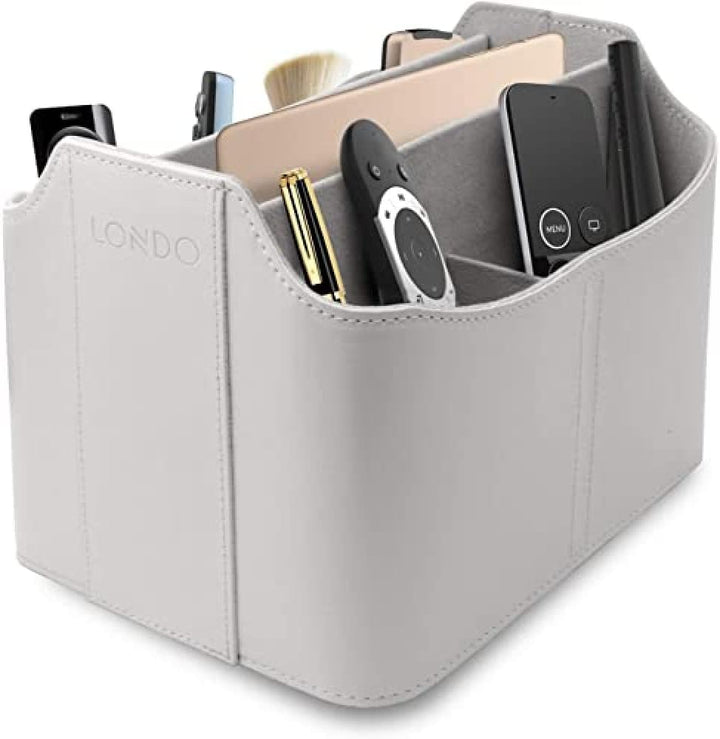 Londo Leder Fernbedienung Organizer und Halter mit Tablet Fach (Weiss) & Leder Taschenleerer - Vide