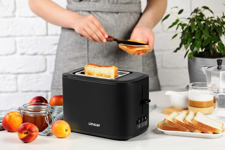Toaster Schwarz Matt - Zwei-Scheiben-Toaster - Mit Touchscreen, 6 Bräunungsstufen, Herausnehmbarer K