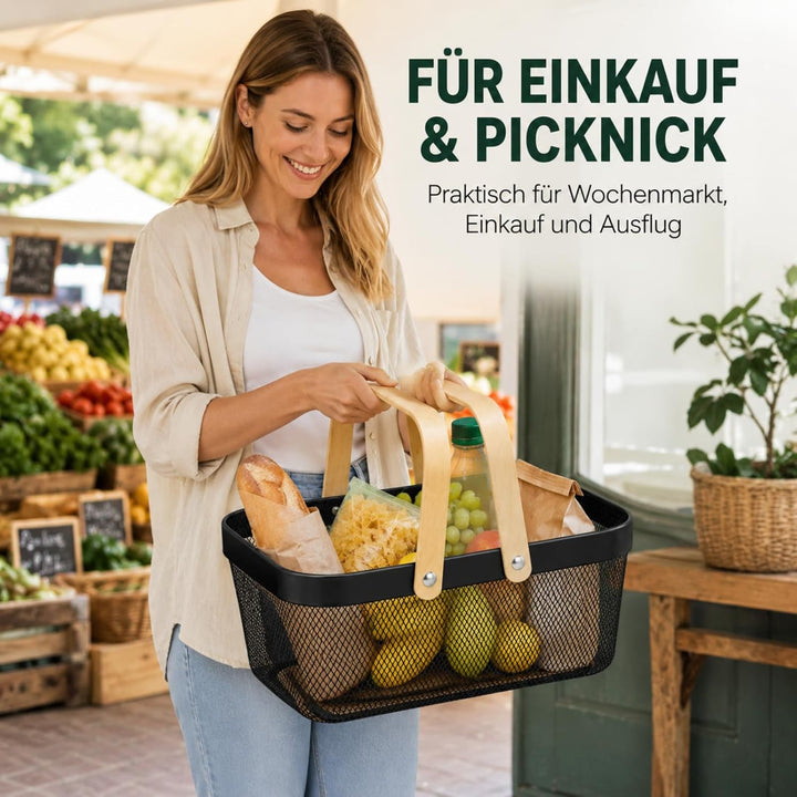 Drahtkorb mit Henkel, Metall Aufbewahrungskorb, Garten-Erntekorb für Obst Gemüse Kräuter, Mesh Korb