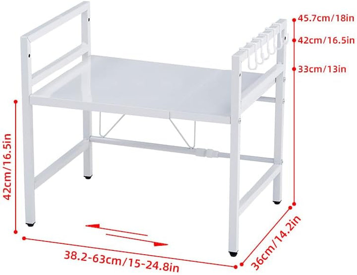 Erweiterbares Mikrowellen-Regal mit 2 Regalen, 6 Haken, Modernes Küchenregal, Aufbewahrung und Organ