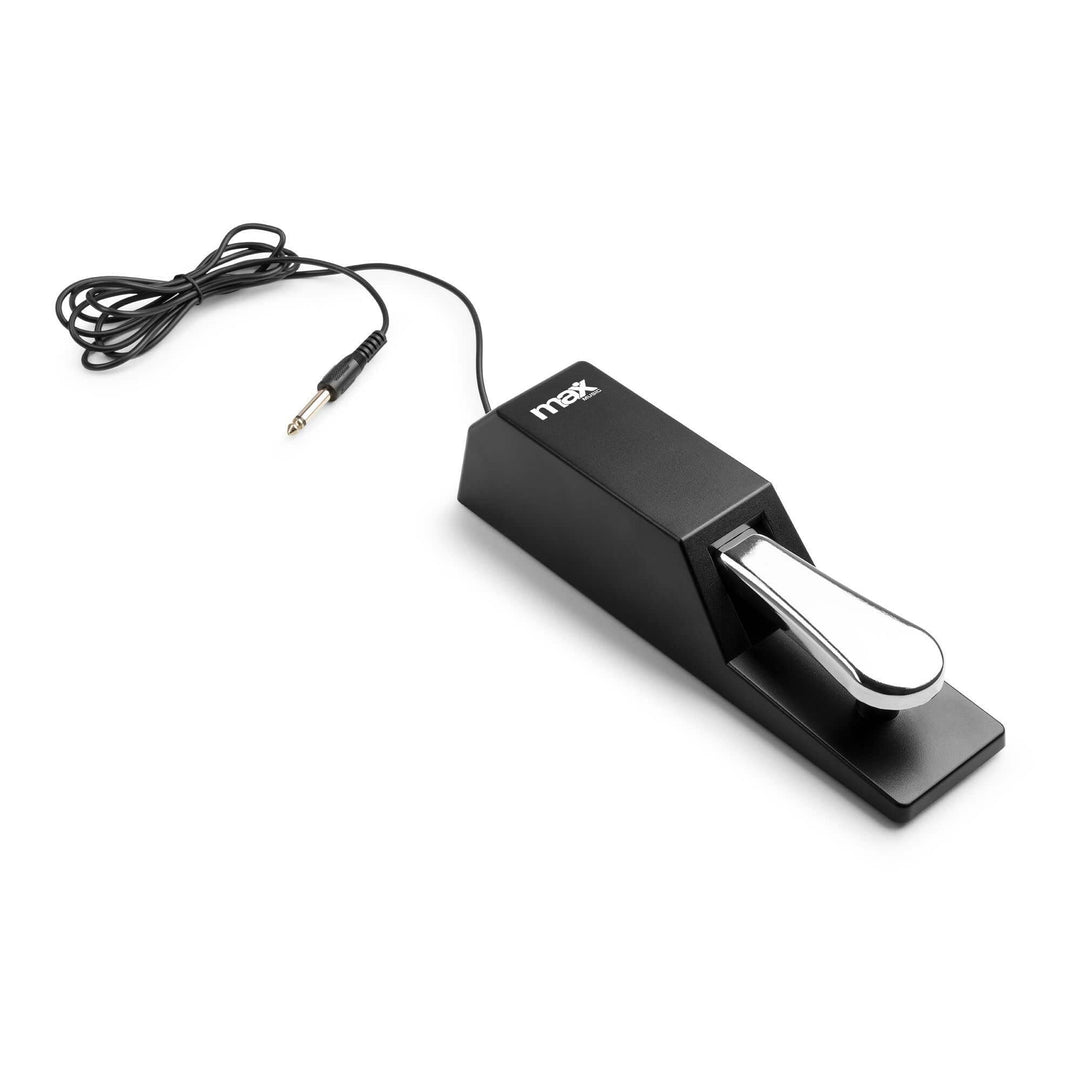 MAX Universal Sustain Pedal – Haltepedal mit Chromoptik Polaritätsschalter und rutschfester Gummisoh