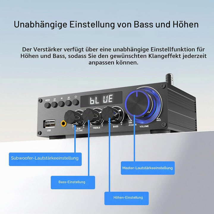 Bewinner 2.1 Kanal -Stereoverstärker mit Bluetooth 5.1, HiFi Digital Subwoofer -Verstärker -Empfänge