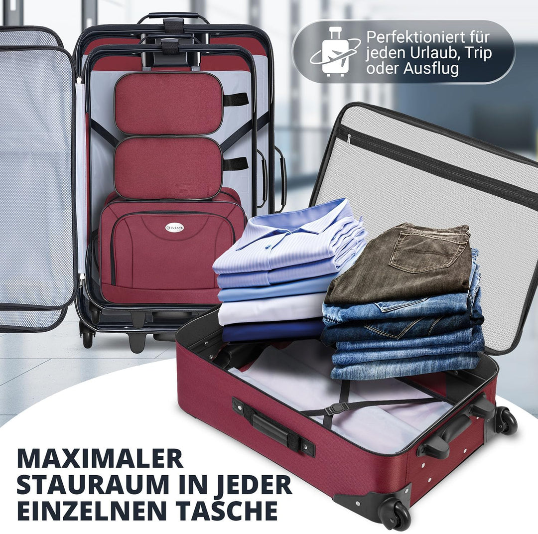 Juskys Trolley Reisekoffer Set 5 teilig - 60 Liter, 2 Rollen, Weichschale, wasserabweisend Stoff, le