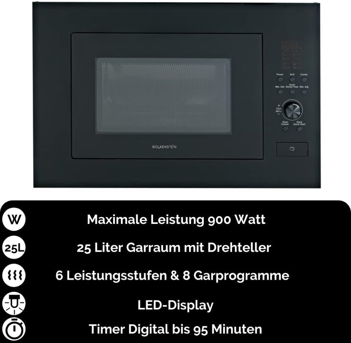 WOLKENSTEIN Einbau Mikrowelle WMW900-25GB EB/ 900W Mikrowellenleistung/25L Garraum/6 Leistungsstufen
