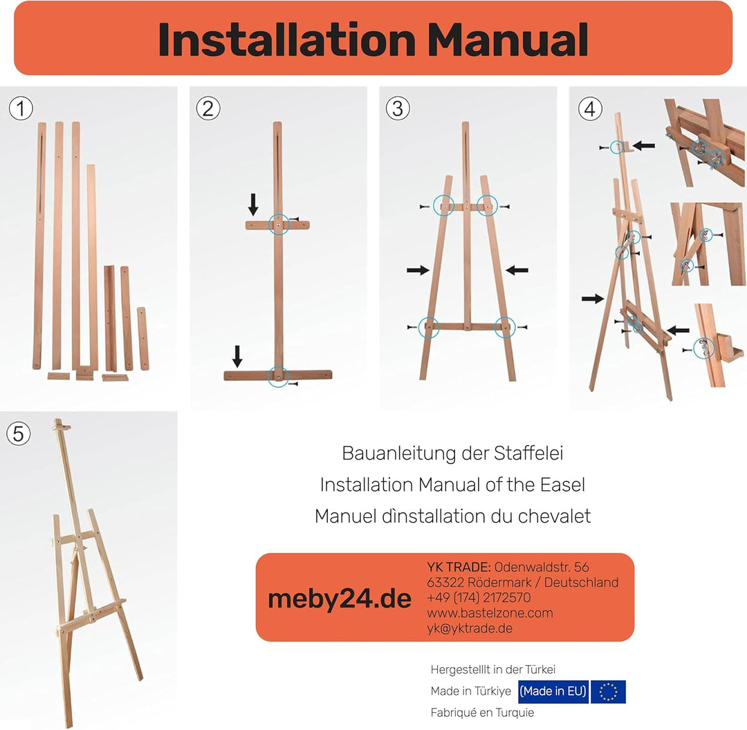 XXL Staffelei Gross 170 cm aus Buchenholz für Leinwand bis 100 cm. Geeignet für Kinder und Erwachsen