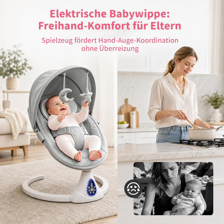 Elektrische Babywippe Schaukeln für Neugeborene, Baby Bouncer Newborn 0-6 Monate mit Weichem Stoff |