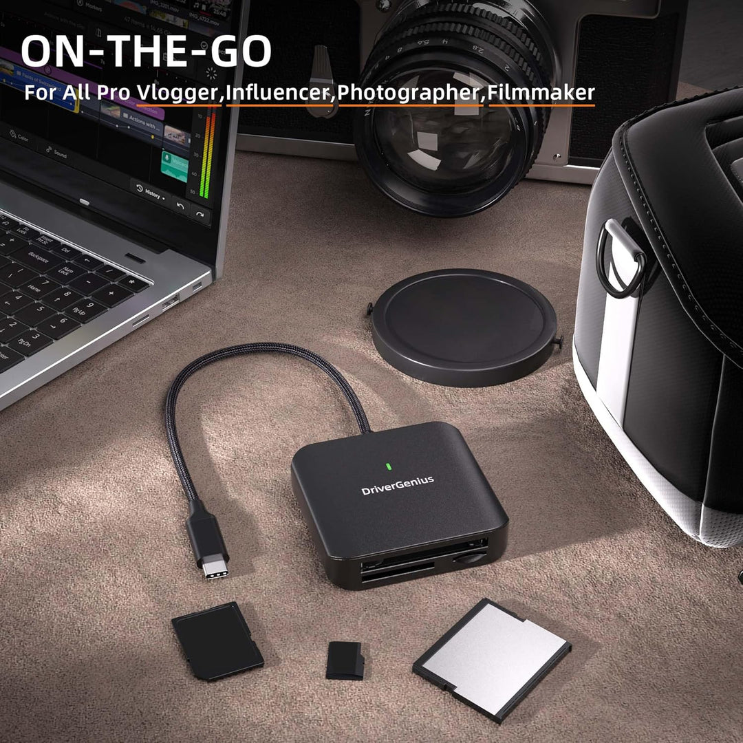 DriverGenius 3-in-1 USB-C CFast2.0 Kartenleser - mit UHS-II SD/microSD4.0-Slots, Kabellänge 30cm, HB