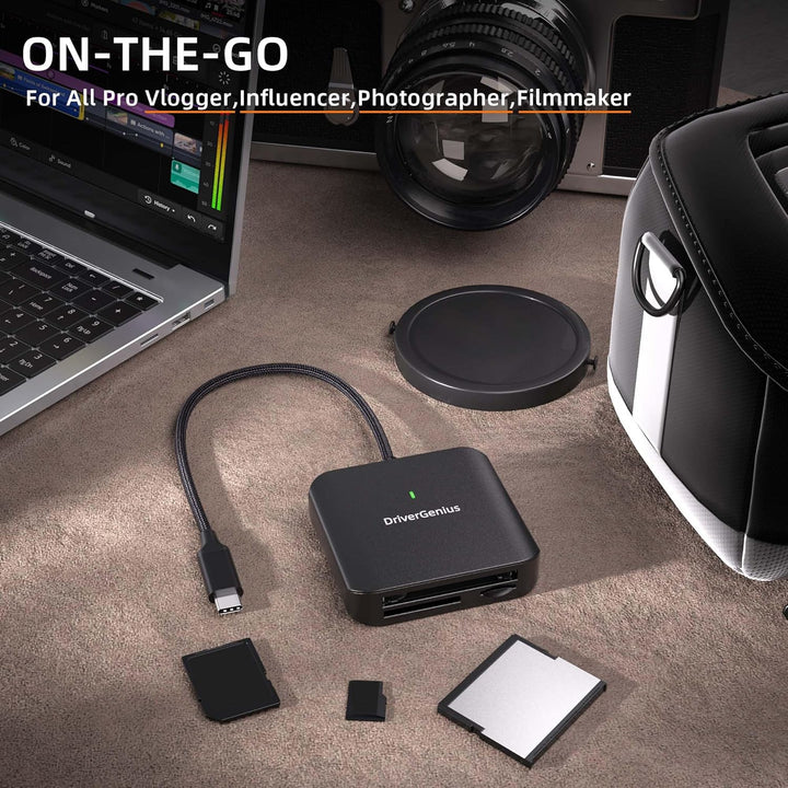 DriverGenius 3-in-1 USB-C CFast2.0 Kartenleser - mit UHS-II SD/microSD4.0-Slots, Kabellänge 30cm, HB