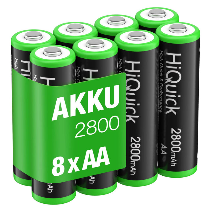 HiQuick AA Akku, NI-MH Mignon AA 2800mAh Akku, wiederaufladbare 1,2V AA batterien, 8 x Mignon AA 8 x