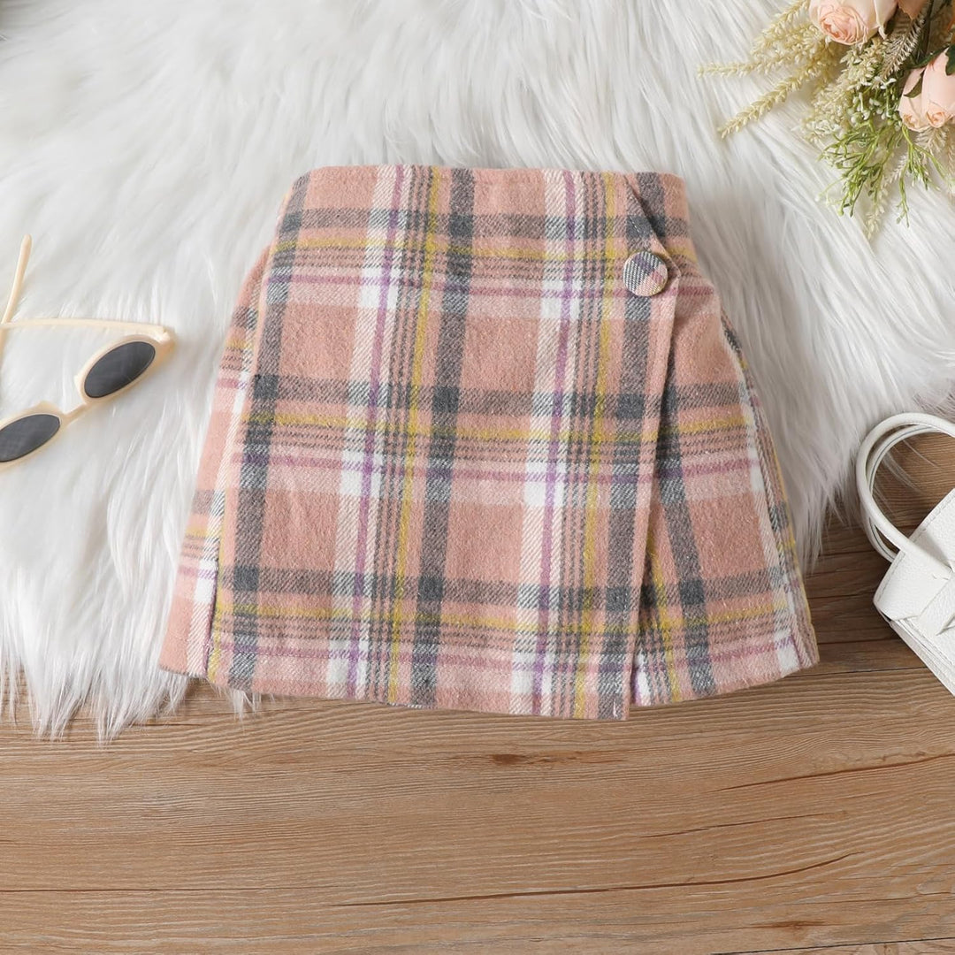Kleinkind Baby Mädchen Kleidung Langarm Gerippte Oberteile Plaid Tweed Muster Rock Baskenmütze Herbs