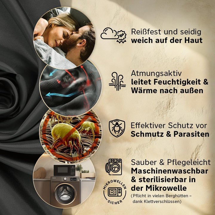 Armadic Hüttenschlafsack aus Mikrofaser (nur 230g) - Ultra leicht, klein und dünn. Reiseschlafsack,