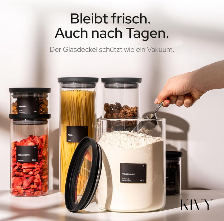 KIVY Vorratsgläser mit transparenten Glasdeckel [4x 500ml] Luftdichte Aufbewahrungsgläser mit Deckel