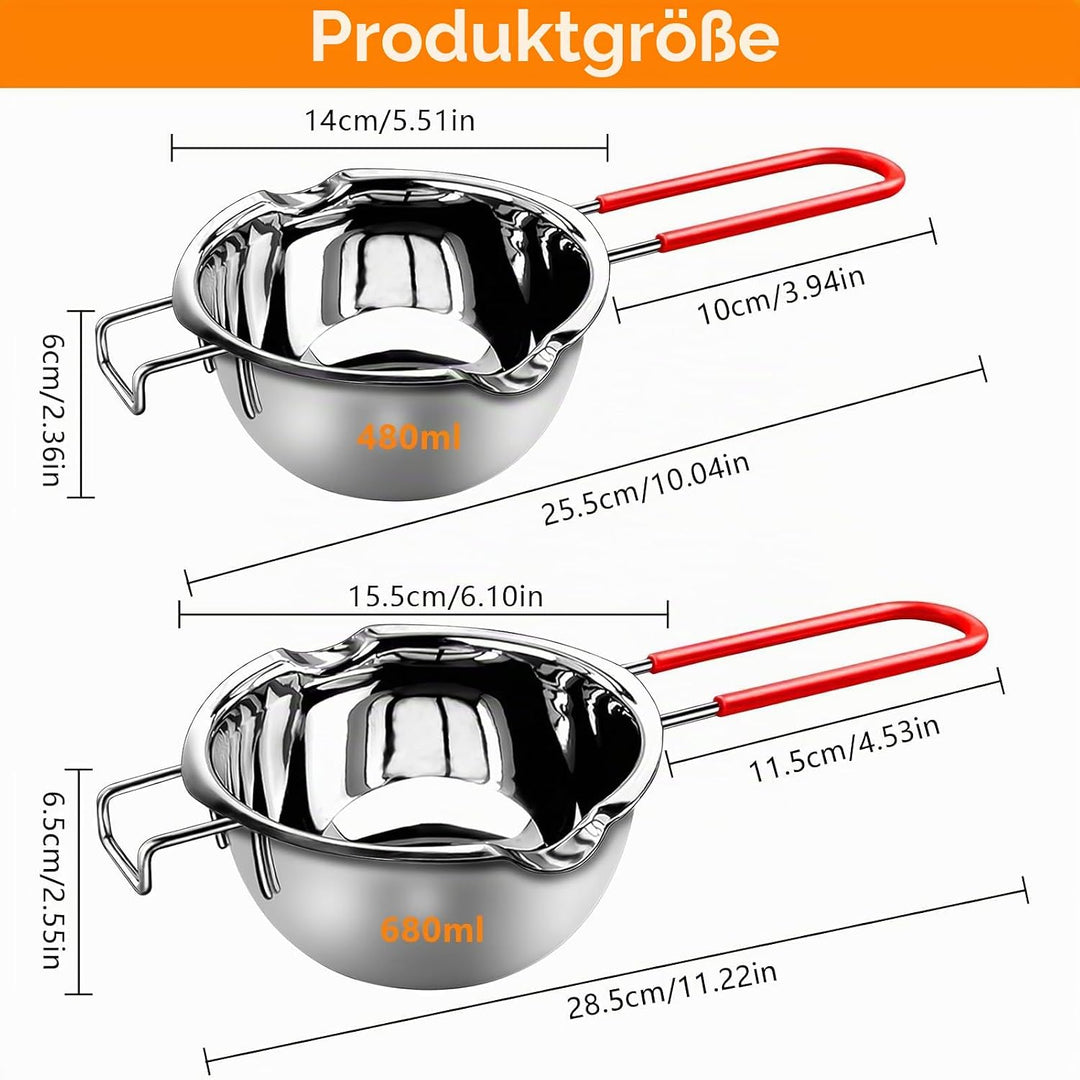 XTUDOU® 2 Stück Schmelztopf Schokolade, Wasserbad Schmelzschale 304 Edelstahl mit 2 Spatel und Hitze